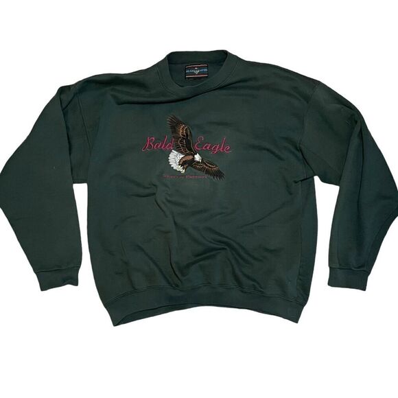 Head Waters Bald Eagle Spirit of Freedom Green Crewneck Sweatshirt Embroidered - Picture 3 of 9